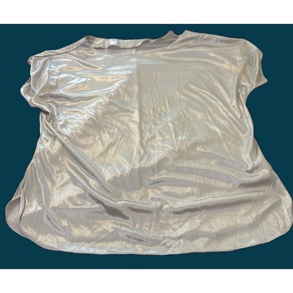Vintage Women’s Retro Disco Shiny Silver Liquid Metal Blouse High Shine Top L